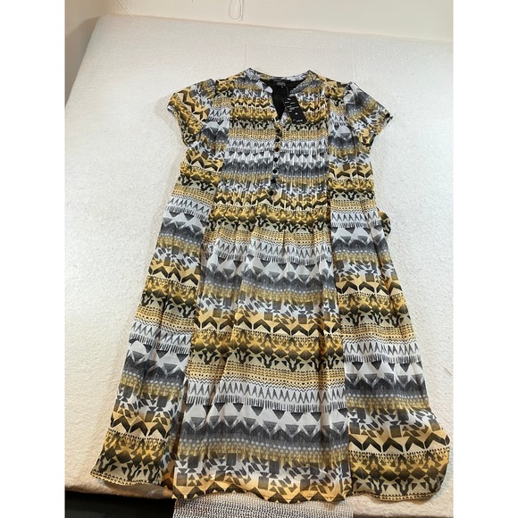 Robert Louis Dresses & Skirts - Robert Louis NWT Geometric Tribal Midi Dress Black Ivory Mustard Size M